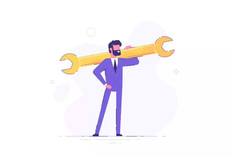 a drawing of a man holding a wrench