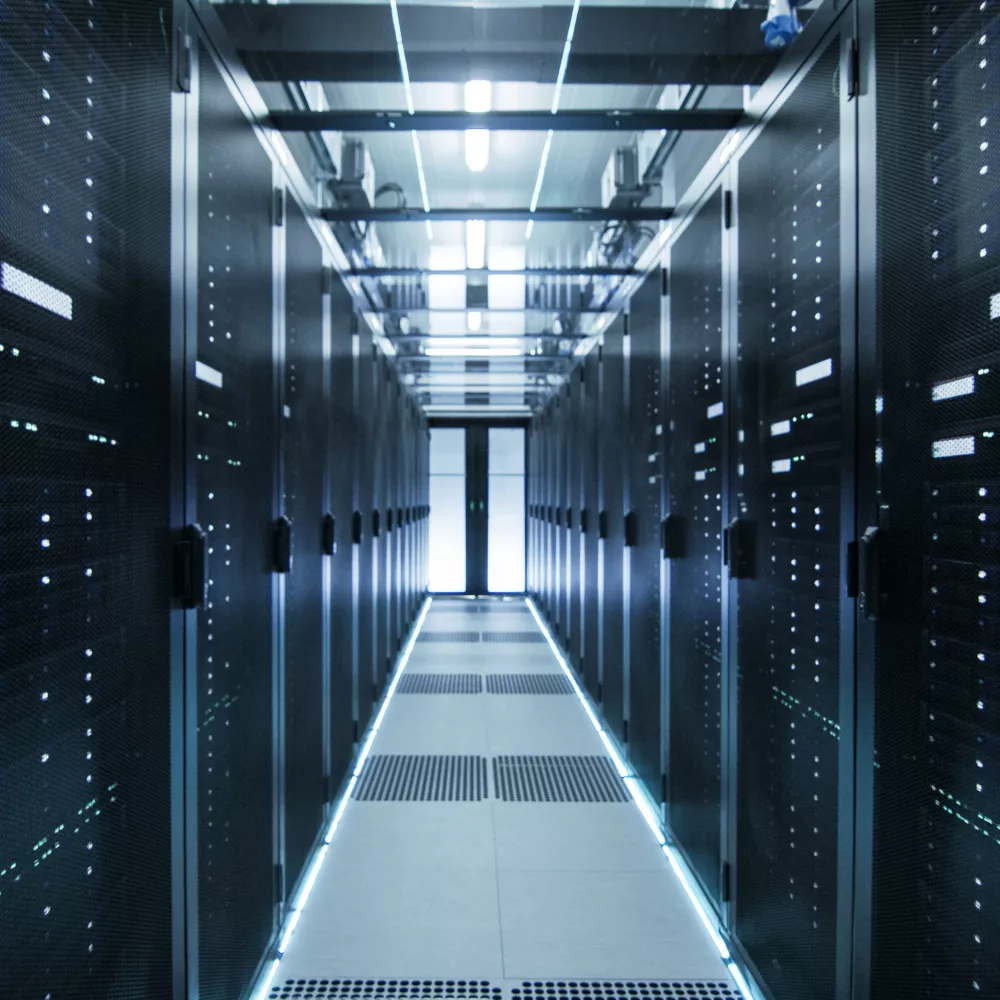 a series of server racks at a hosting center